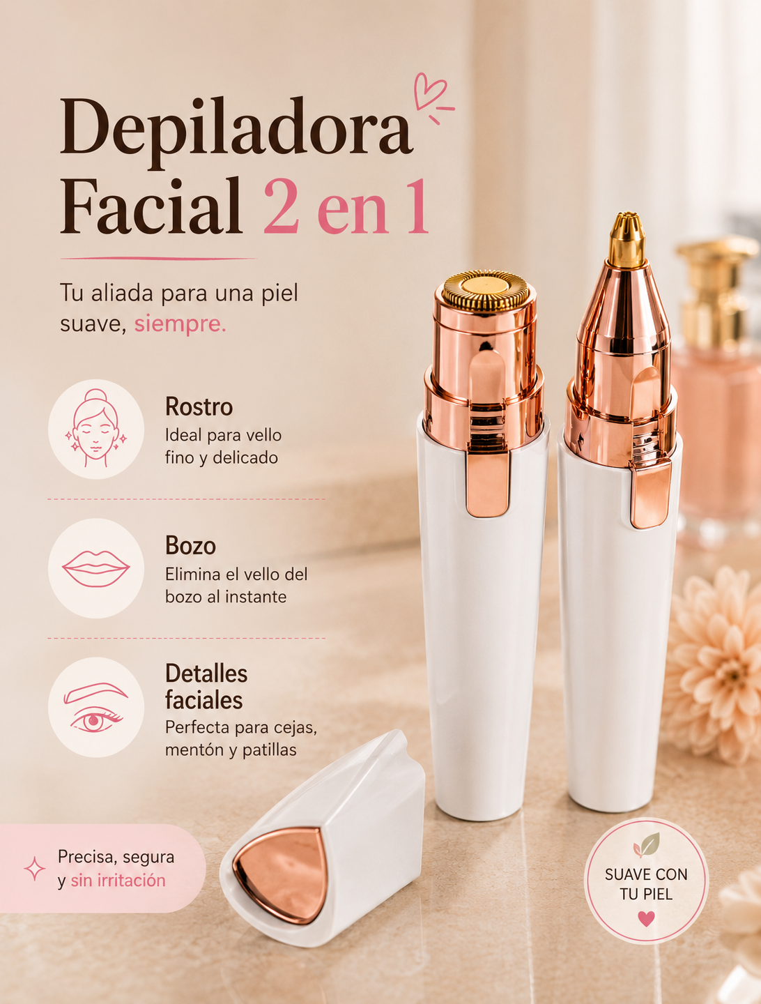 Depiladora Facial 2 en 1 | Facil, rápido y sin dolor