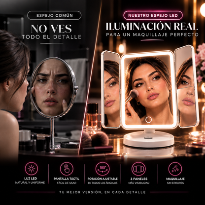✨ Espejo de Maquillaje LED 3 Paneles | Iluminá tu Belleza desde Todos los Ángulos