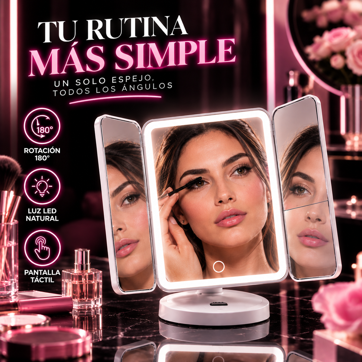 ✨ Espejo de Maquillaje LED 3 Paneles | Iluminá tu Belleza desde Todos los Ángulos