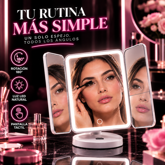 ✨ Espejo de Maquillaje LED 3 Paneles | Iluminá tu Belleza desde Todos los Ángulos